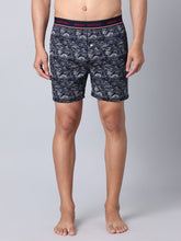 Men's Navy, 100% Cotton, Print, Regular Fit,  Outer Elastic, Mid-Rise, Boxers